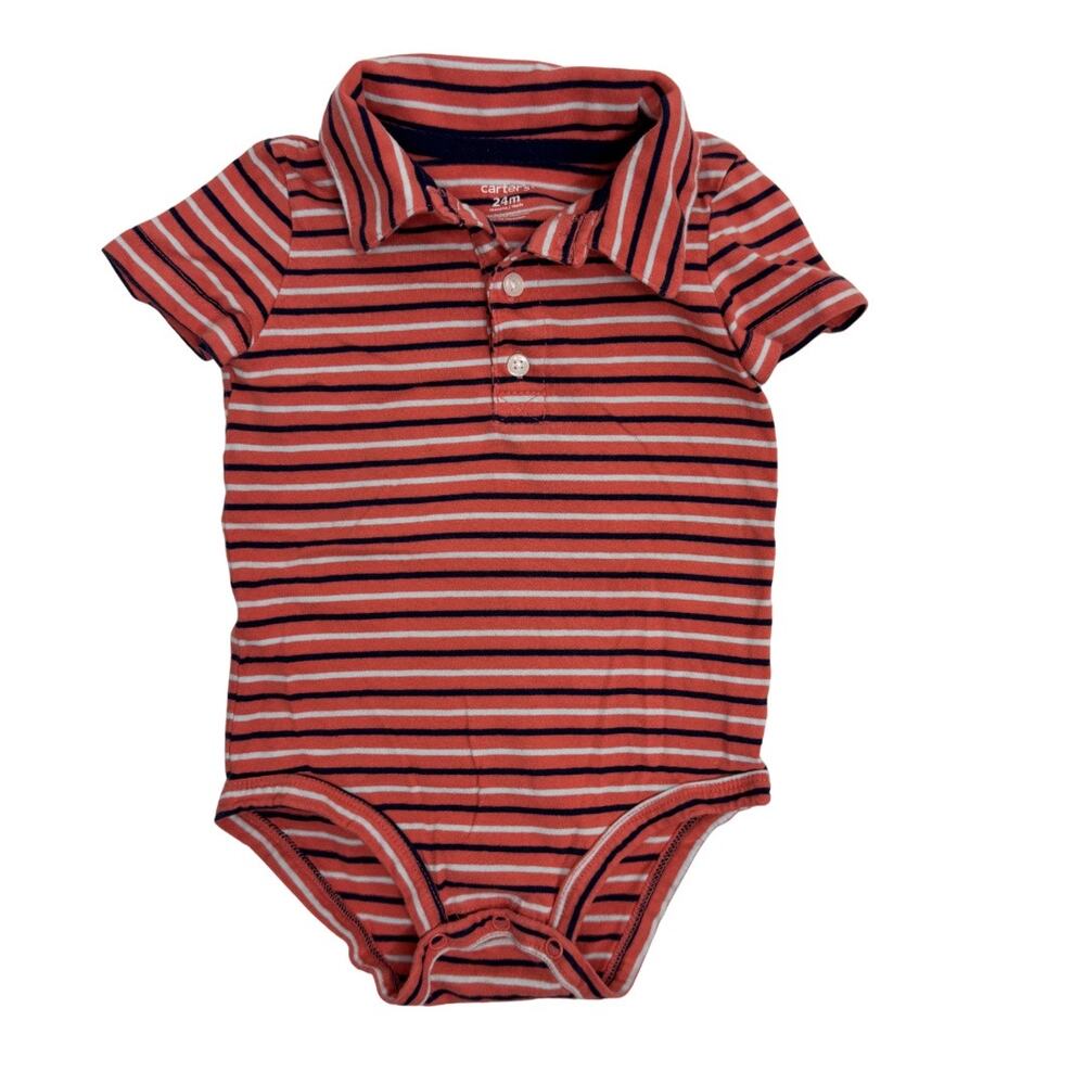 Carter's Red Striped Collared Polo Onesie Bodysuit Size 24 Months Cotton